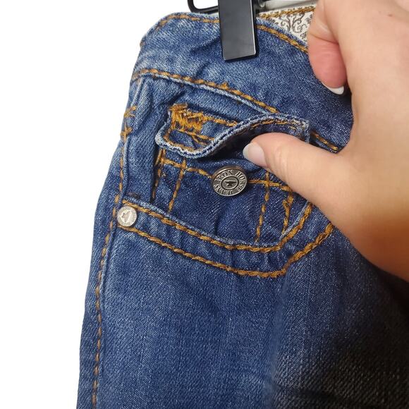 Iron Horse Jeans Straight Leg Denim Contrast Stitching Women's 4 Long Mid Wash - Picture 4 of 16